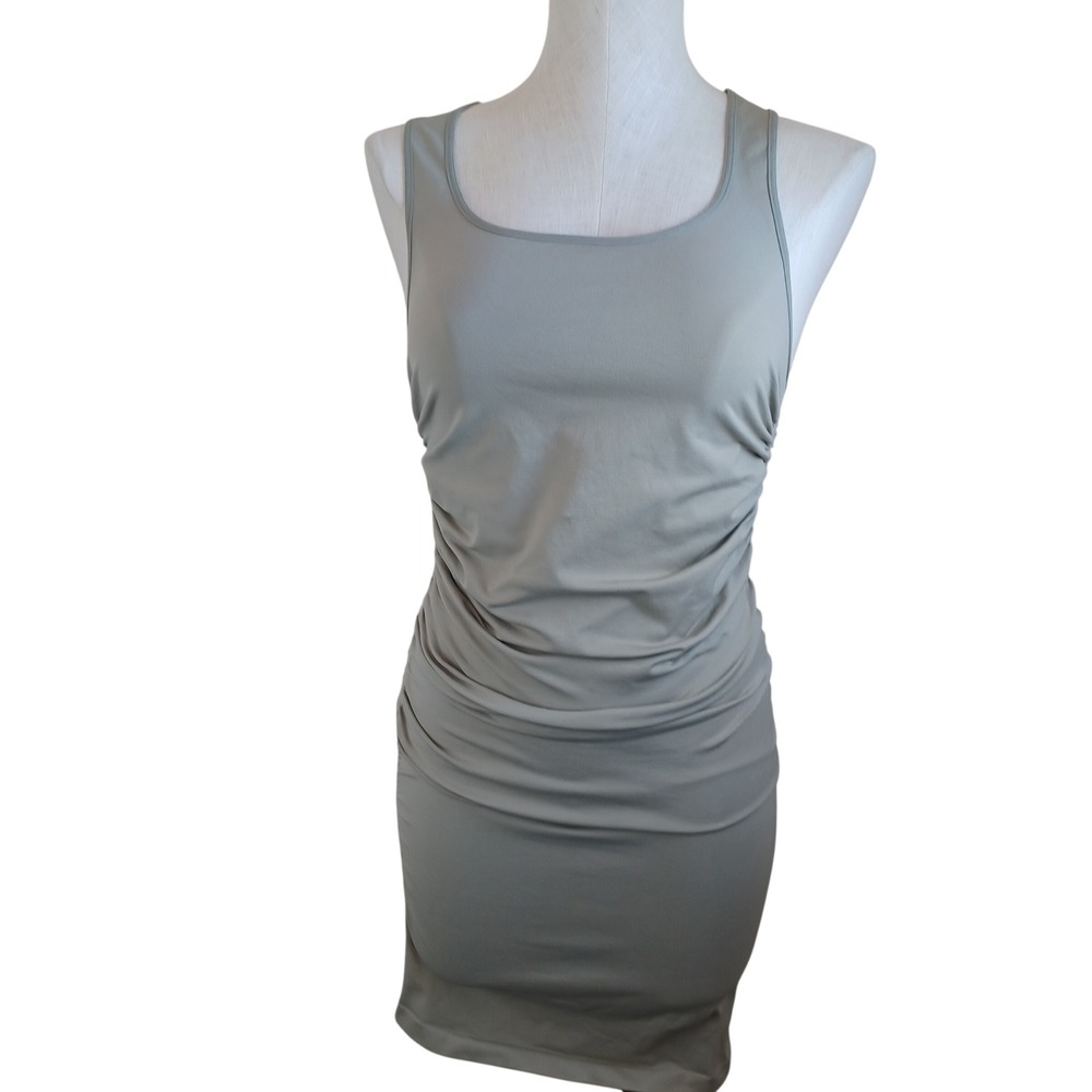 Blanqi Everyday Maternity Bodycon Dress Sage Green Ruched Racerback Size S/M